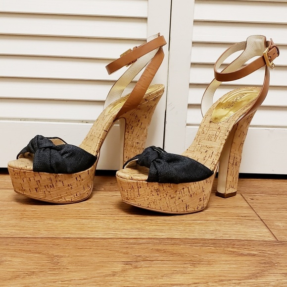 🚫SOLD{MichaelKors} Denim Stack Platform Cork Heel - Picture 5 of 8